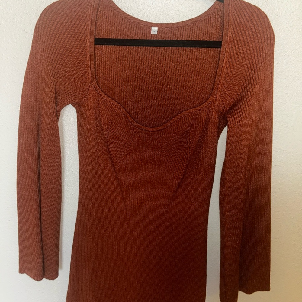 Long sleeve ribbed midi sweater dress